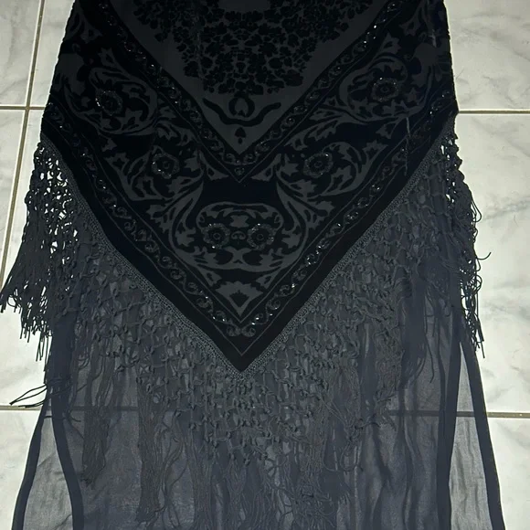 Vintage Sue Wong Dress Gown Size 10 Halter Prom Formal Beaded Fringe Silk Blend - Picture 9 of 16